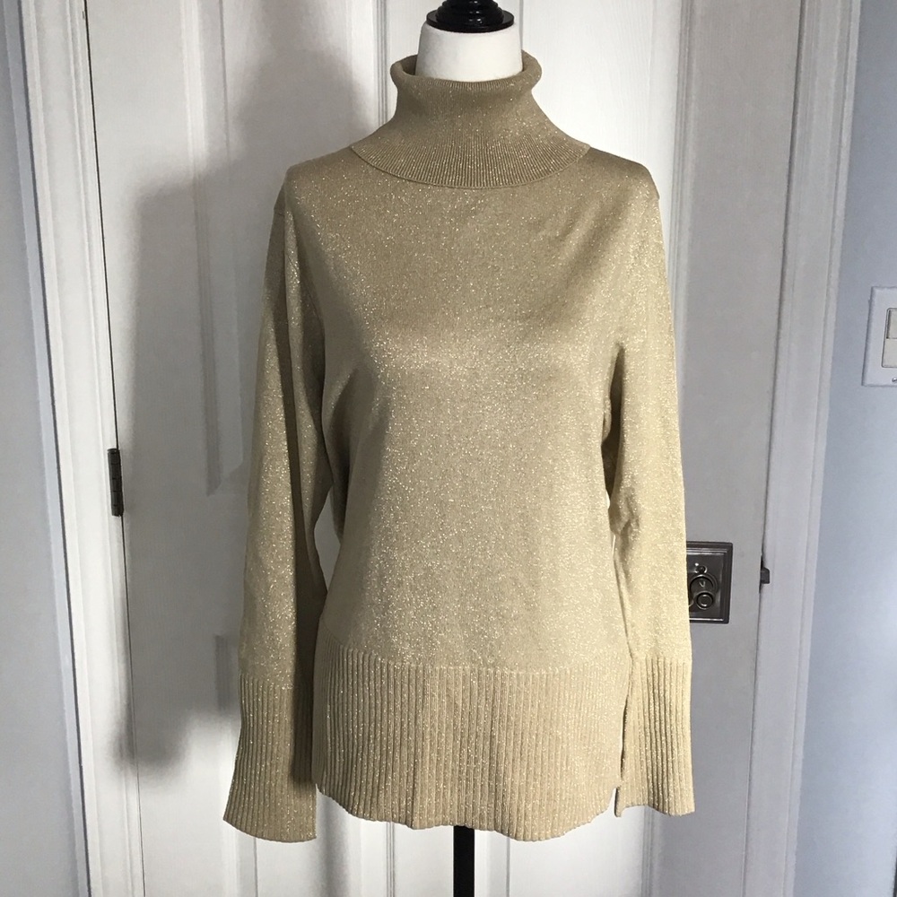 Cleo Shimmering Gold Turtleneck Sweater NWT